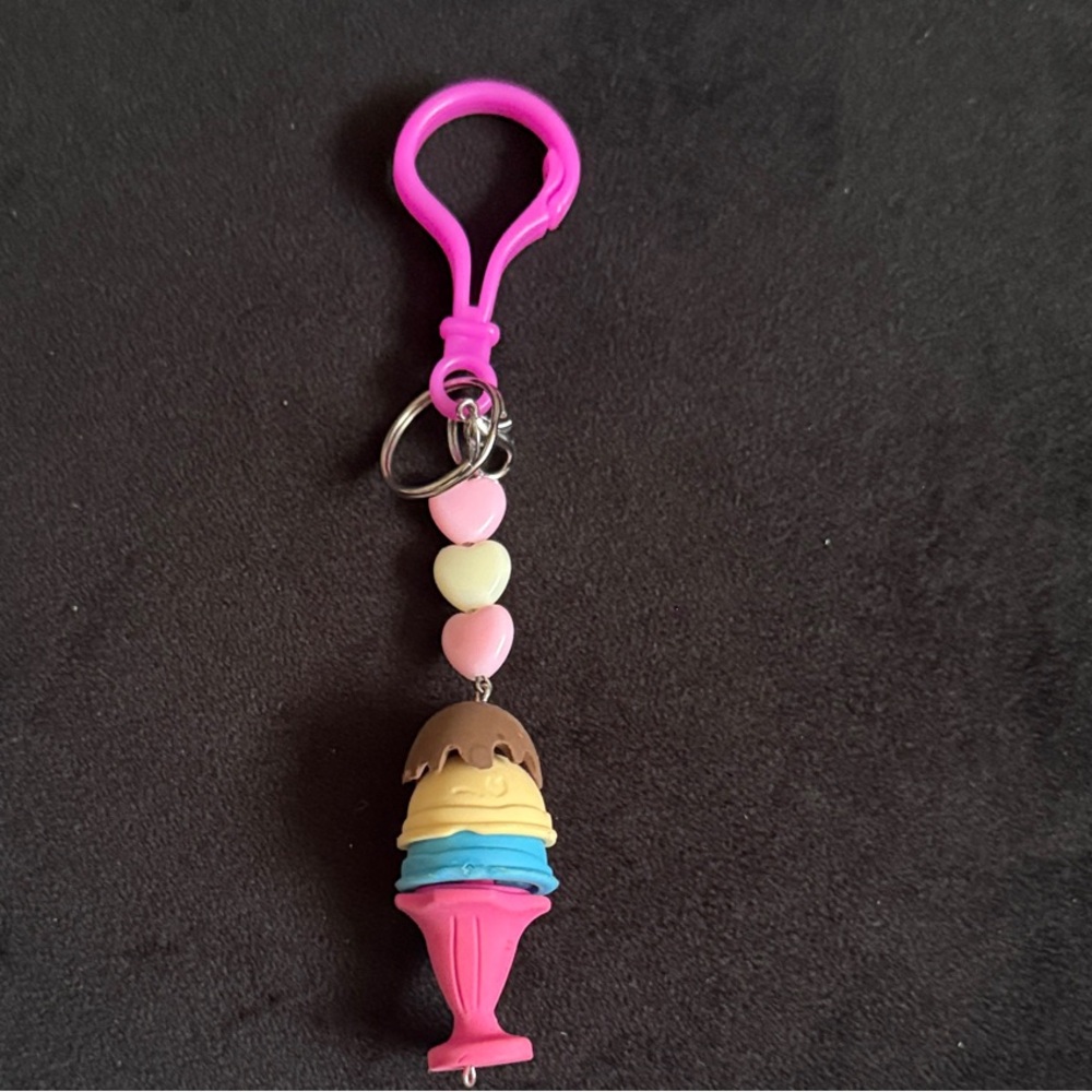 Charming Ice Cream Cone Keychain with Pink Clip